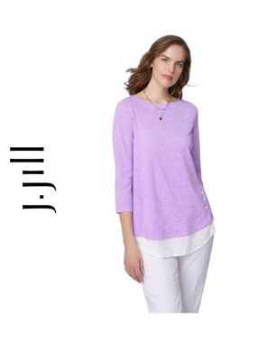 J Jill Love Linen Lilac White 3/4 Sleeve Tunic XL Side Button